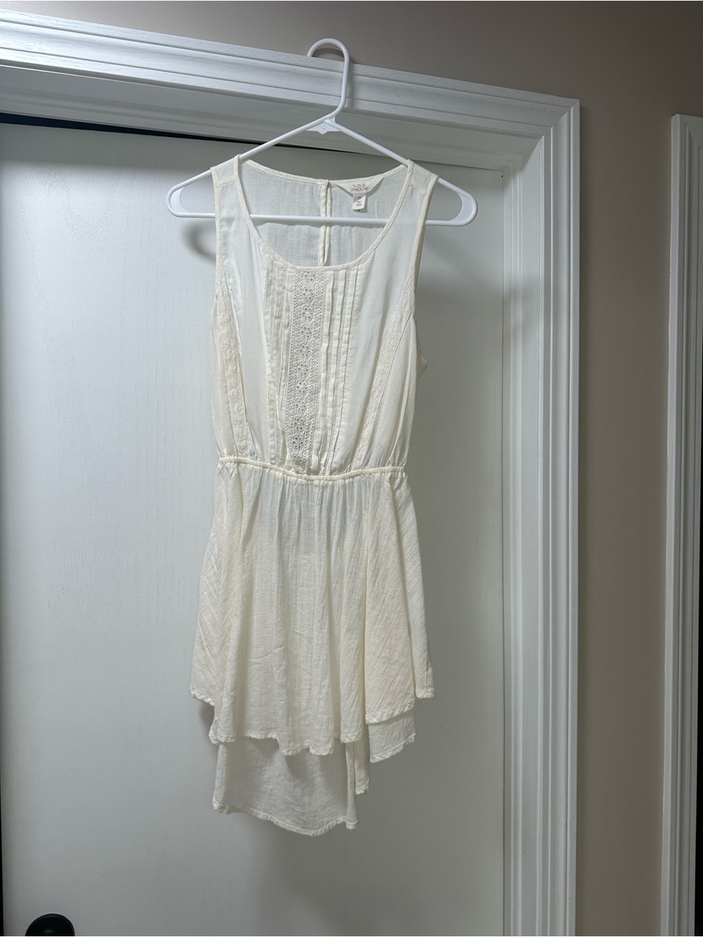Macy's Cream Lace-Front Sleeveless High-Low Tunic